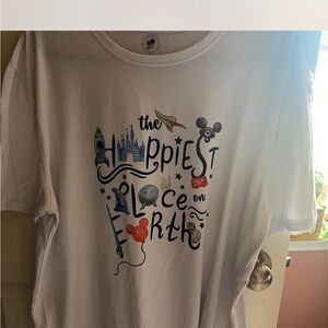 Disney White Short Sleeve Tee with “Happiest Place on Earth” Graphic